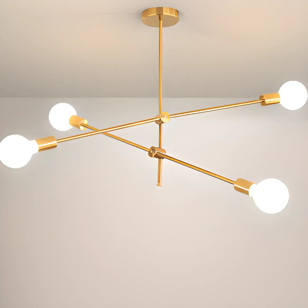 Lustre Sputnik moderne en métal doré à 6 lumières