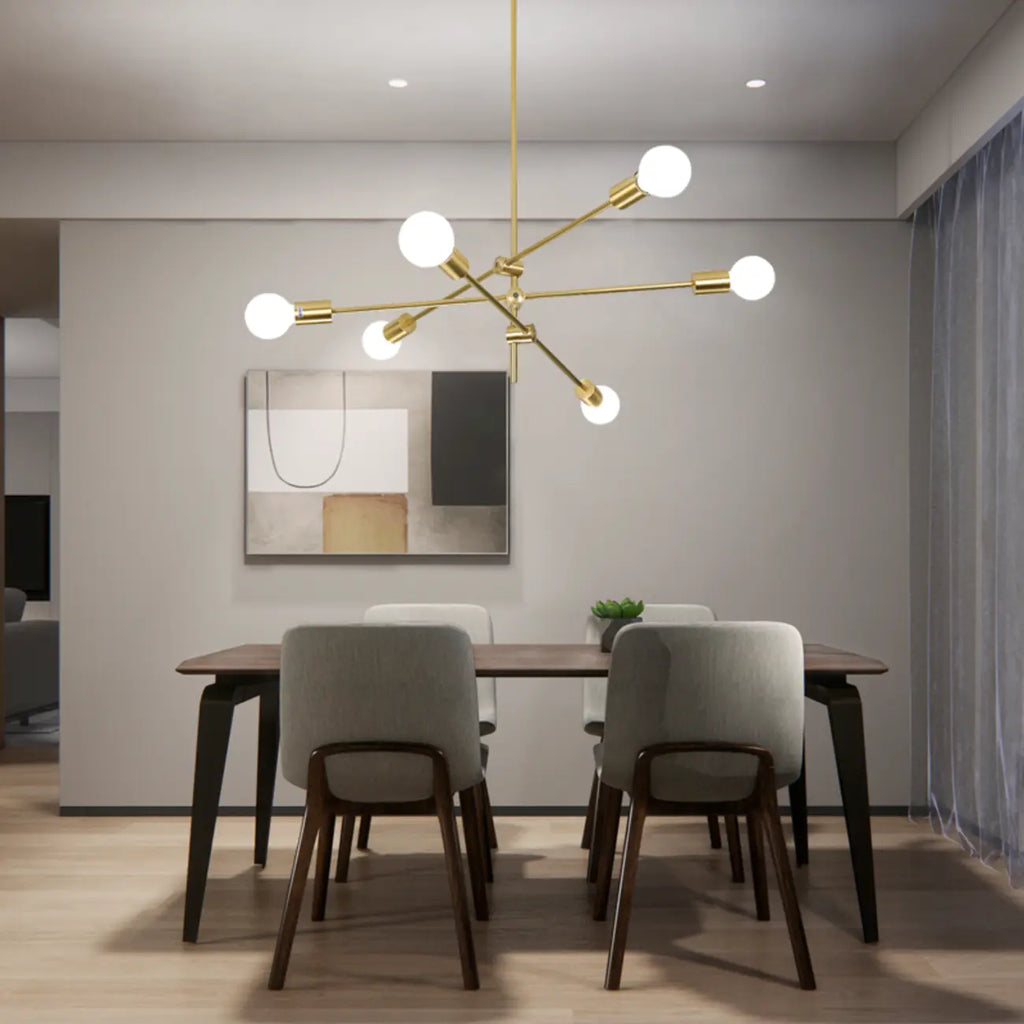 Lustre Sputnik moderne en métal doré à 6 lumières