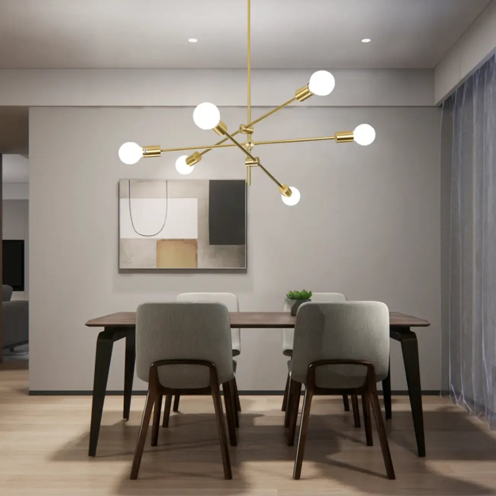 Lustre Sputnik moderne en métal doré à 6 lumières