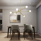 Lustre Sputnik moderne en métal doré à 6 lumières