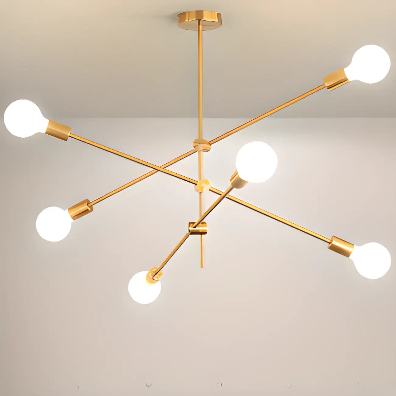 Lustre Sputnik moderne en métal doré à 6 lumières