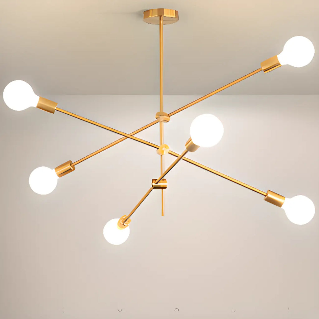 Lustre Sputnik moderne en métal doré à 6 lumières