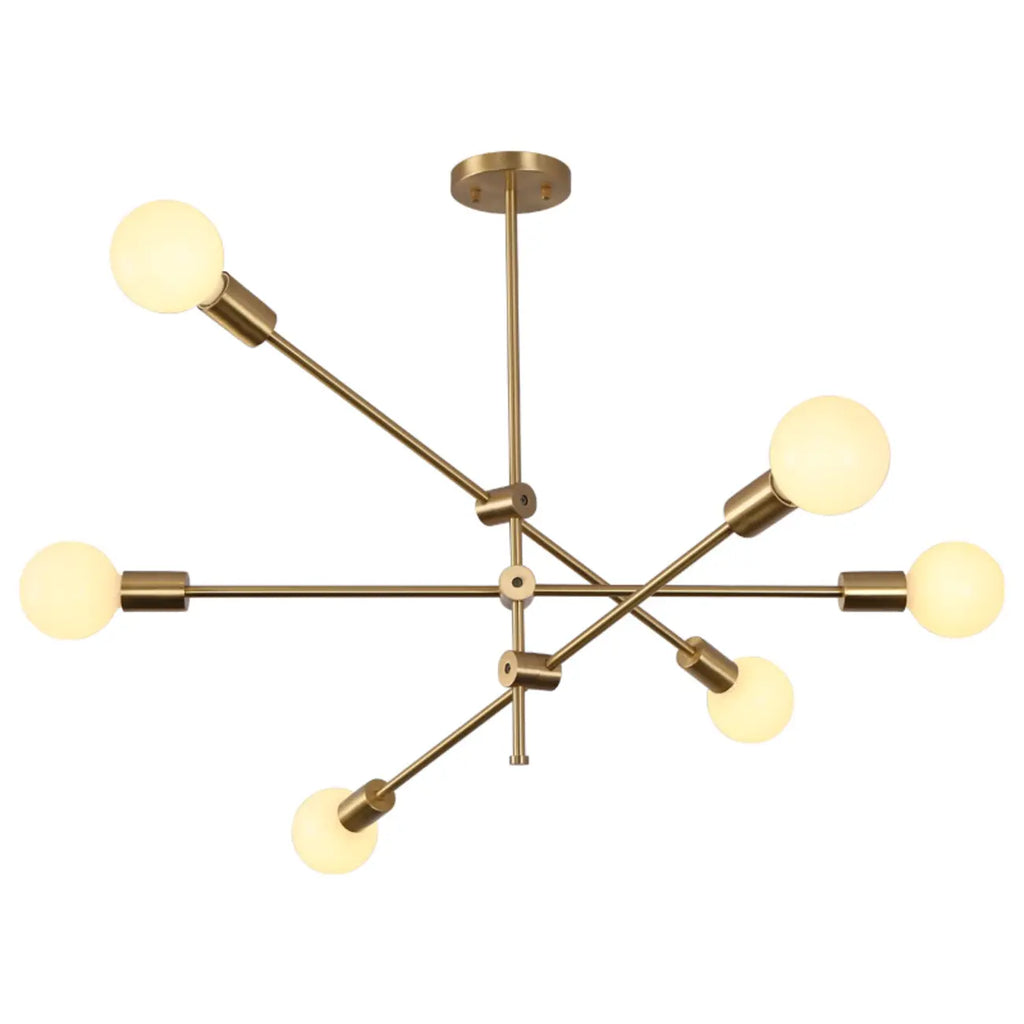 Lustre Sputnik moderne en métal doré à 6 lumières