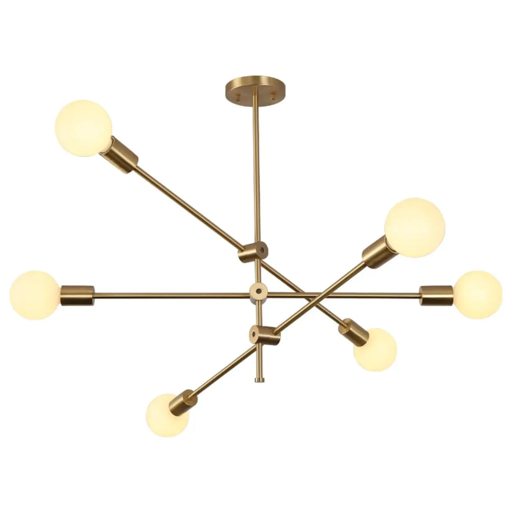 Lustre Sputnik moderne en métal doré à 6 lumières