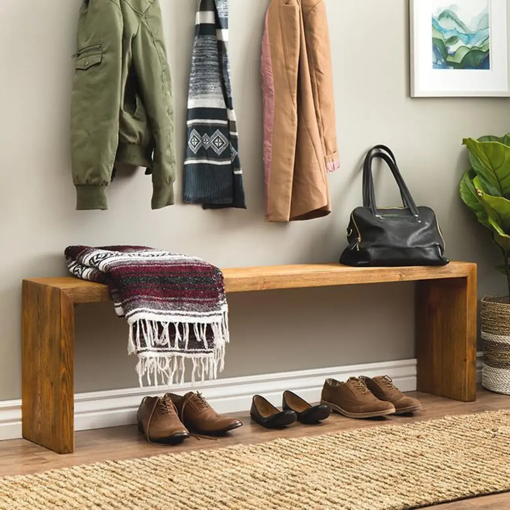 Banc d'entrée minimaliste en bois naturel long