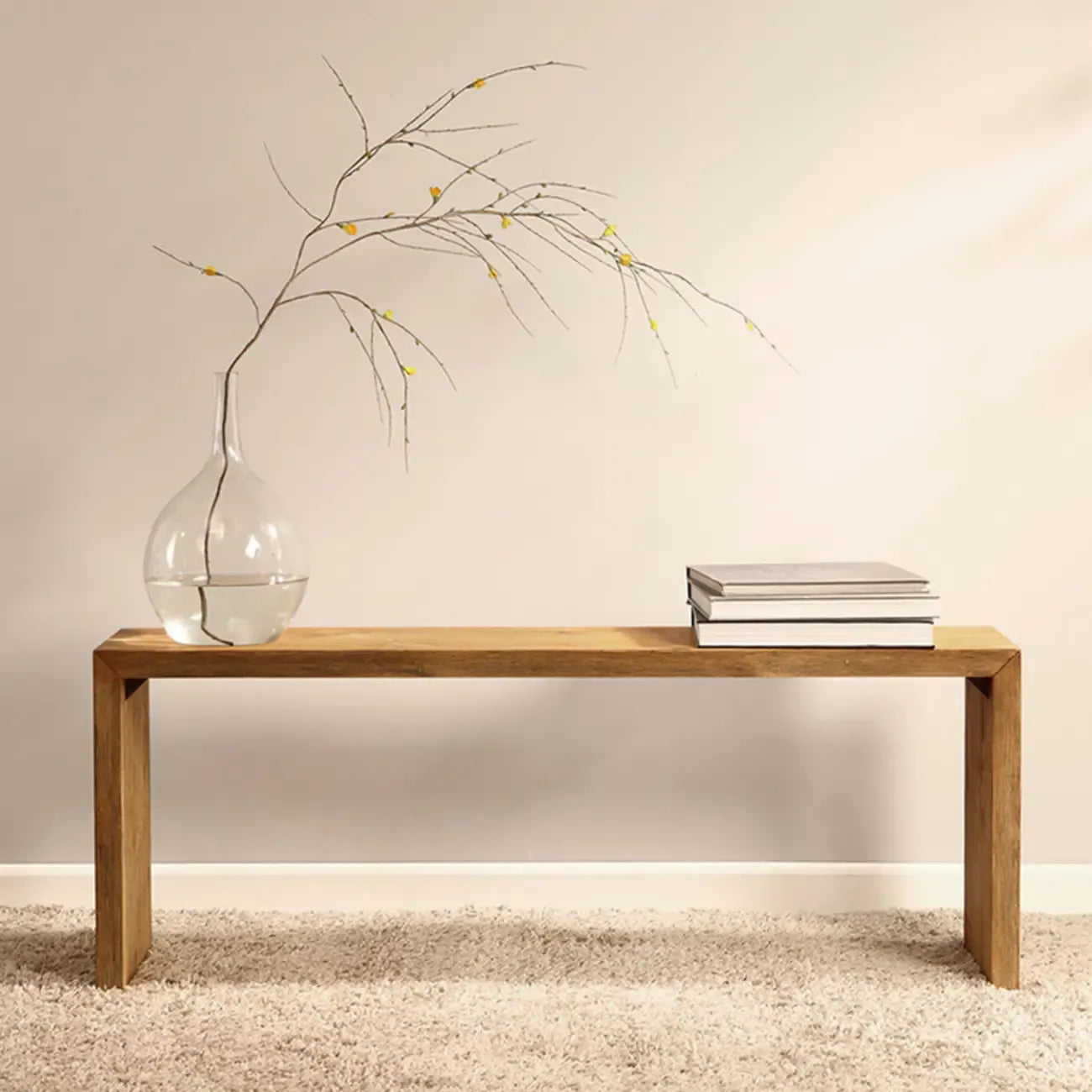 Banc d'entrée minimaliste en bois naturel long