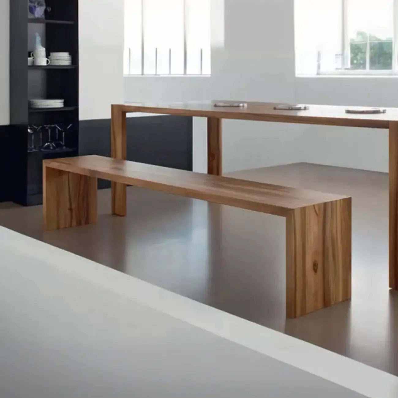 Banc d'entrée minimaliste en bois naturel long
