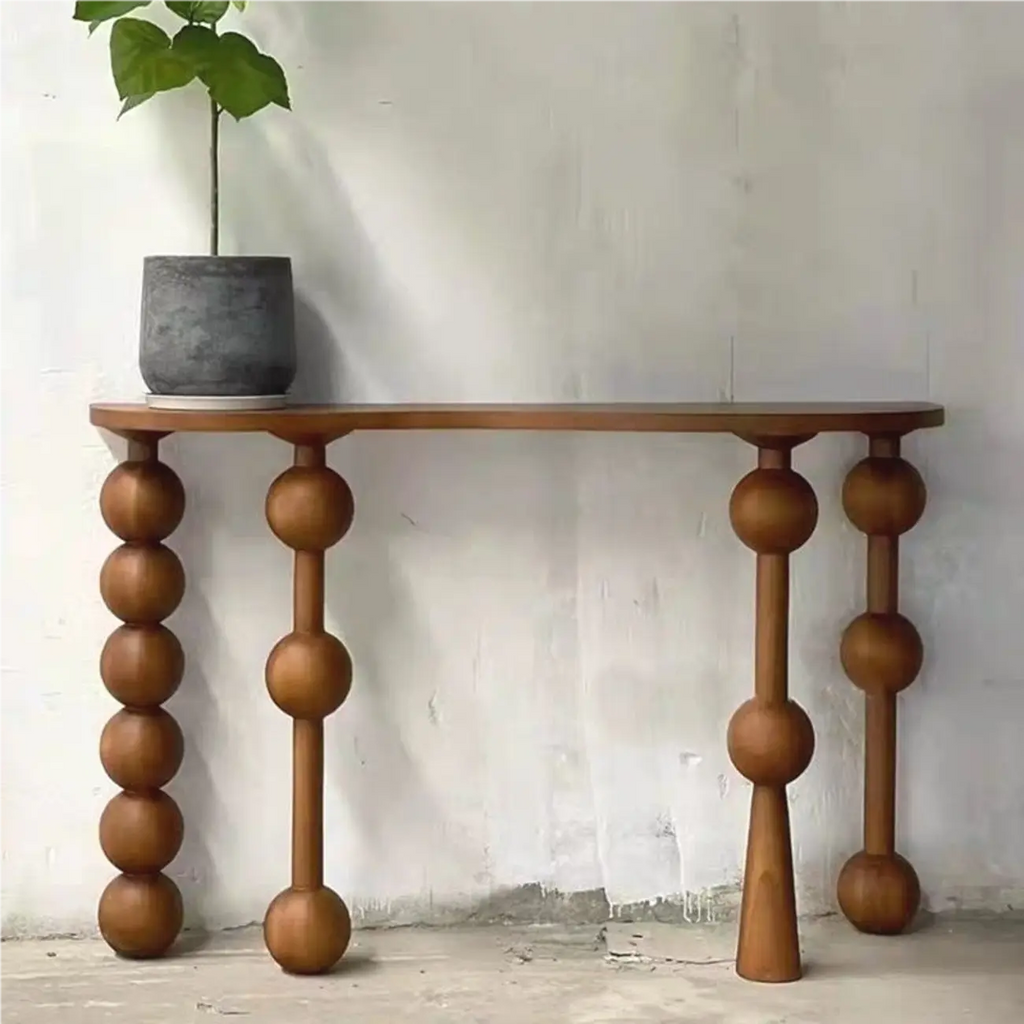 Console d'entrée artistique en noyer avec pieds tournés