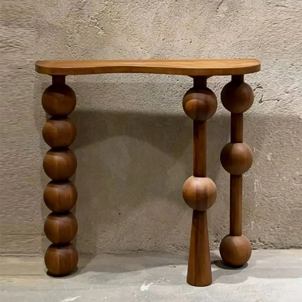 Console d'entrée artistique en noyer avec pieds tournés