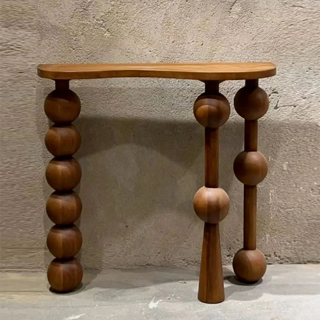 Console d'entrée artistique en noyer avec pieds tournés
