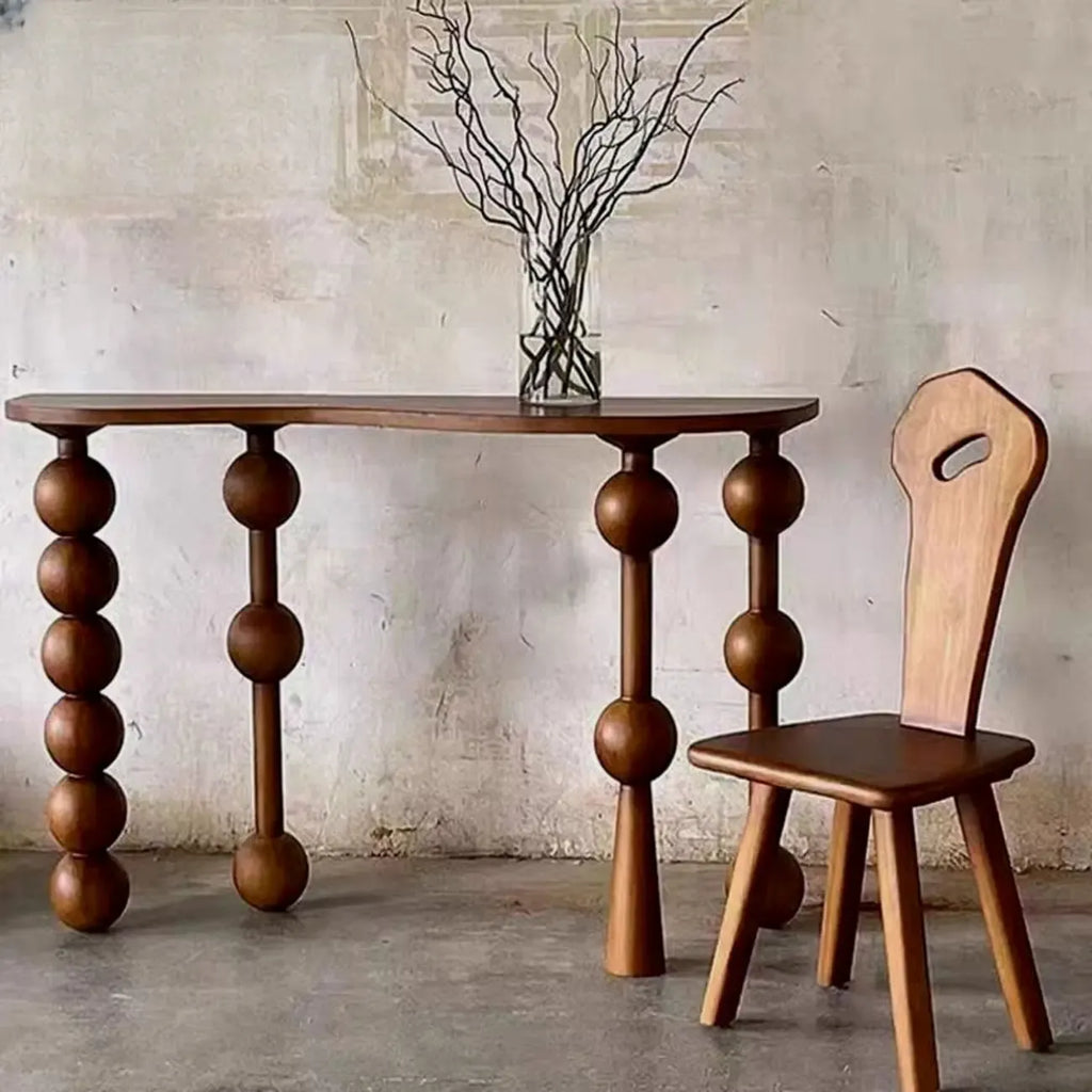 Console d'entrée artistique en noyer avec pieds tournés