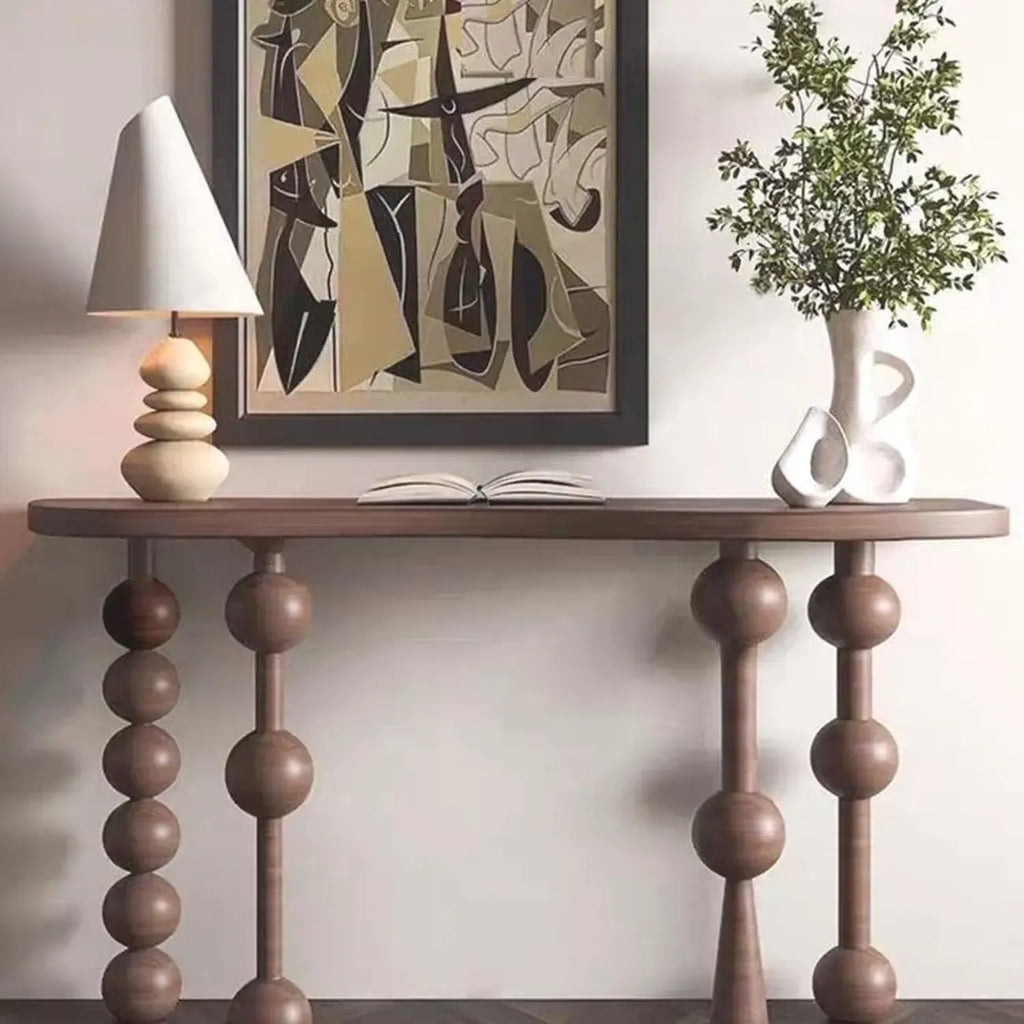 Console d'entrée artistique en noyer avec pieds tournés