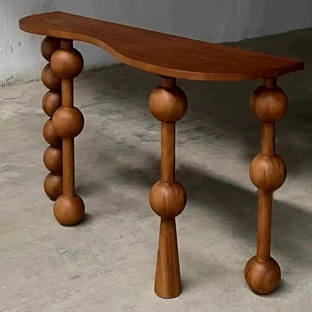 Console d'entrée artistique en noyer avec pieds tournés