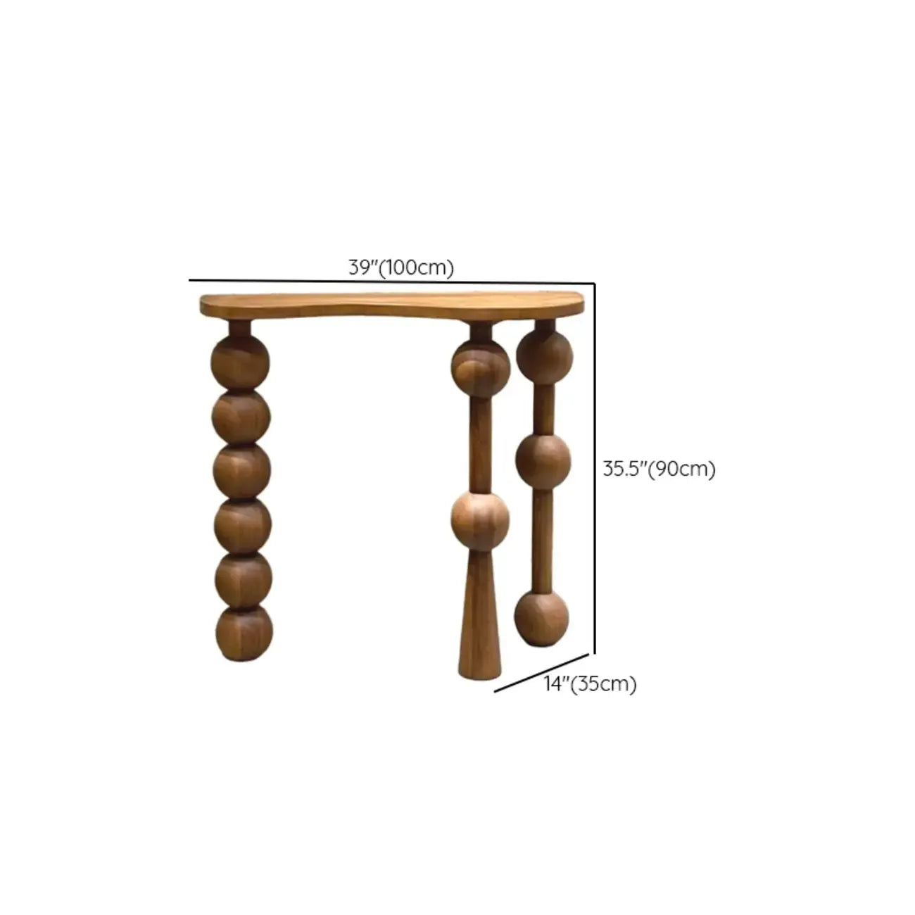Console d'entrée artistique en noyer avec pieds tournés