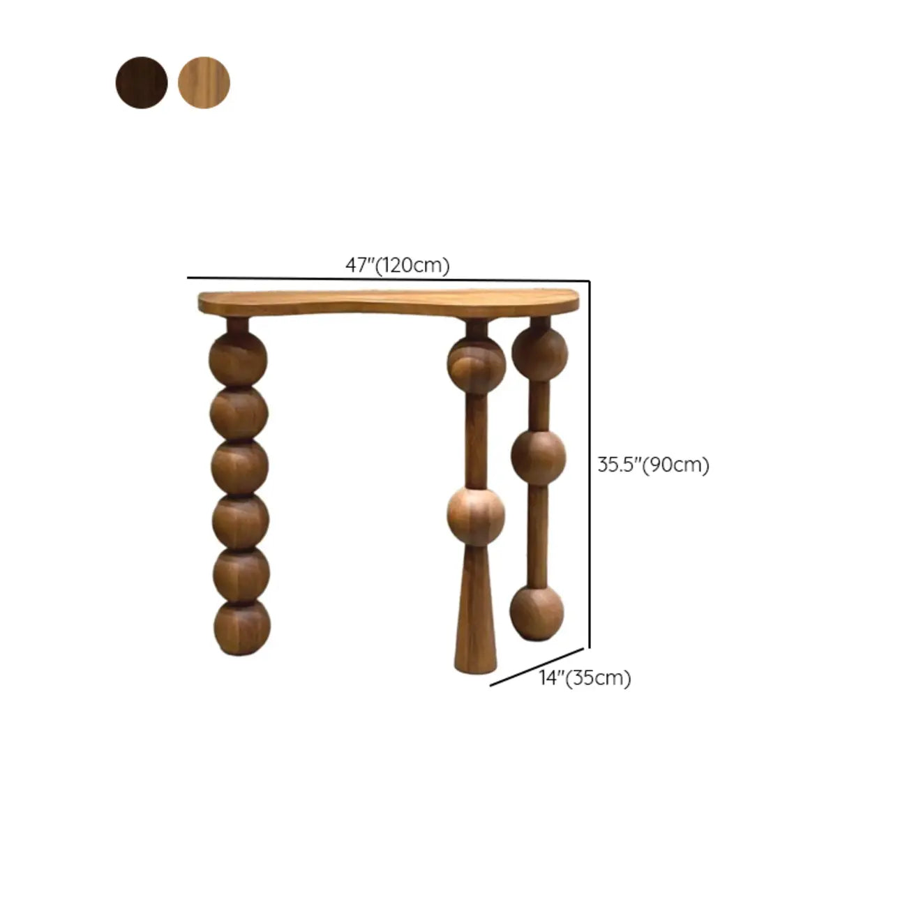Console d'entrée artistique en noyer avec pieds tournés
