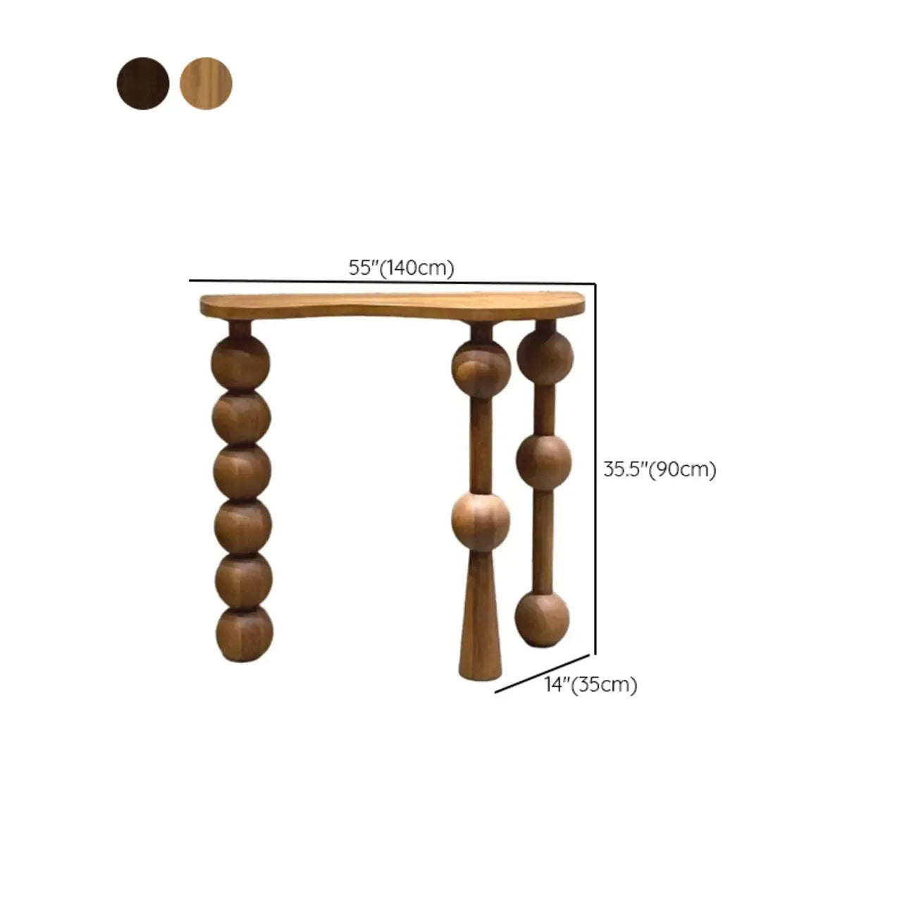 Console d'entrée artistique en noyer avec pieds tournés