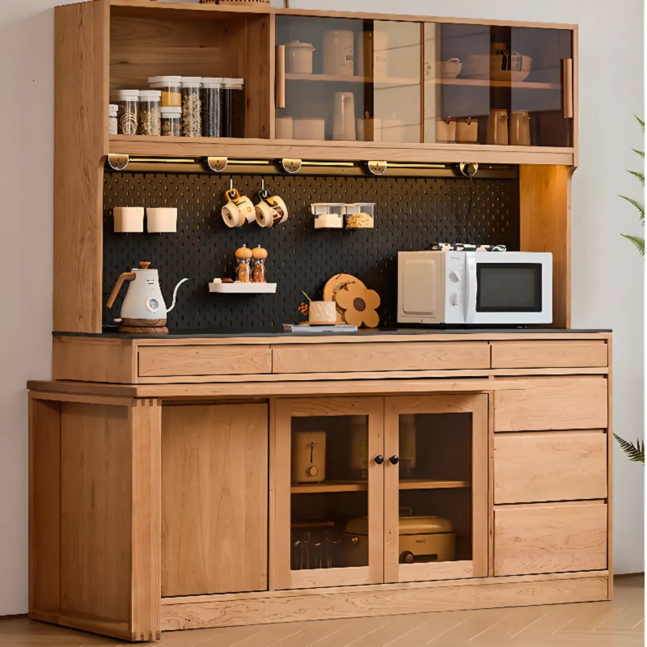 Buffet en bois gain de place avec table à manger coulissante