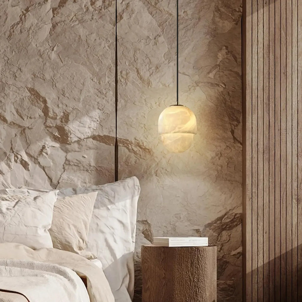 Suspension géométrique en pierre blanche à 1 lumière