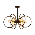 Lustre industriel à anneaux en métal noir à 6 lumières