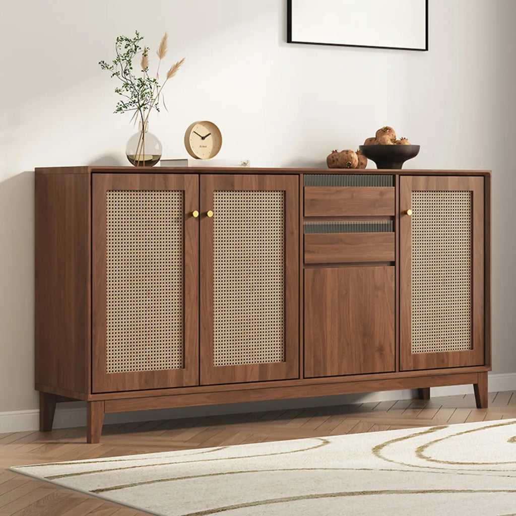 Buffet minimaliste en rotin avec étagères réglables et tiroirs