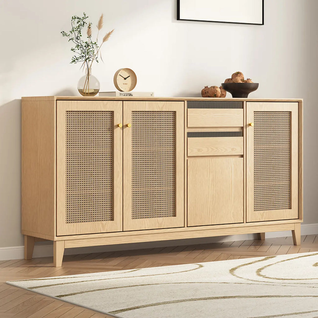 Buffet minimaliste en rotin avec étagères réglables et tiroirs