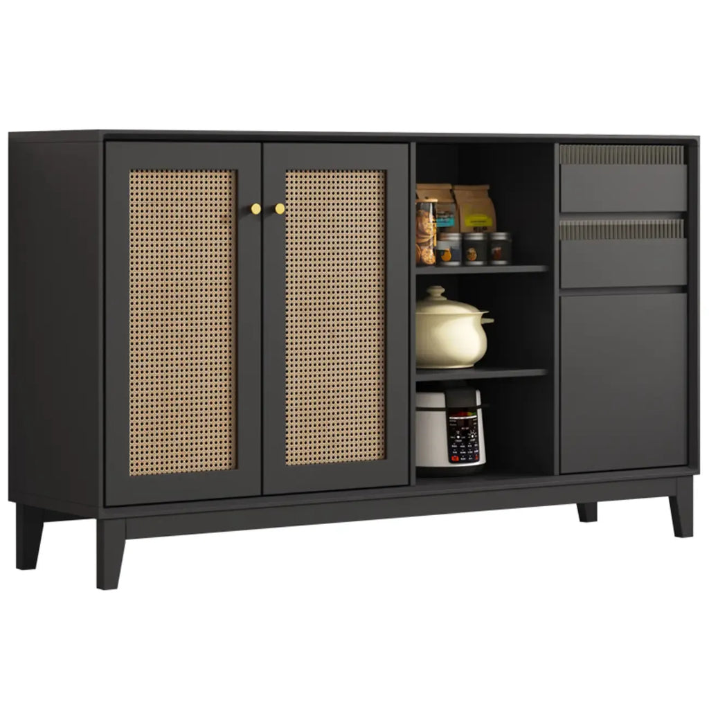 Buffet minimaliste en rotin avec étagères réglables et tiroirs