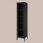 Vitrine minimaliste en bois et porte vitrée réglable