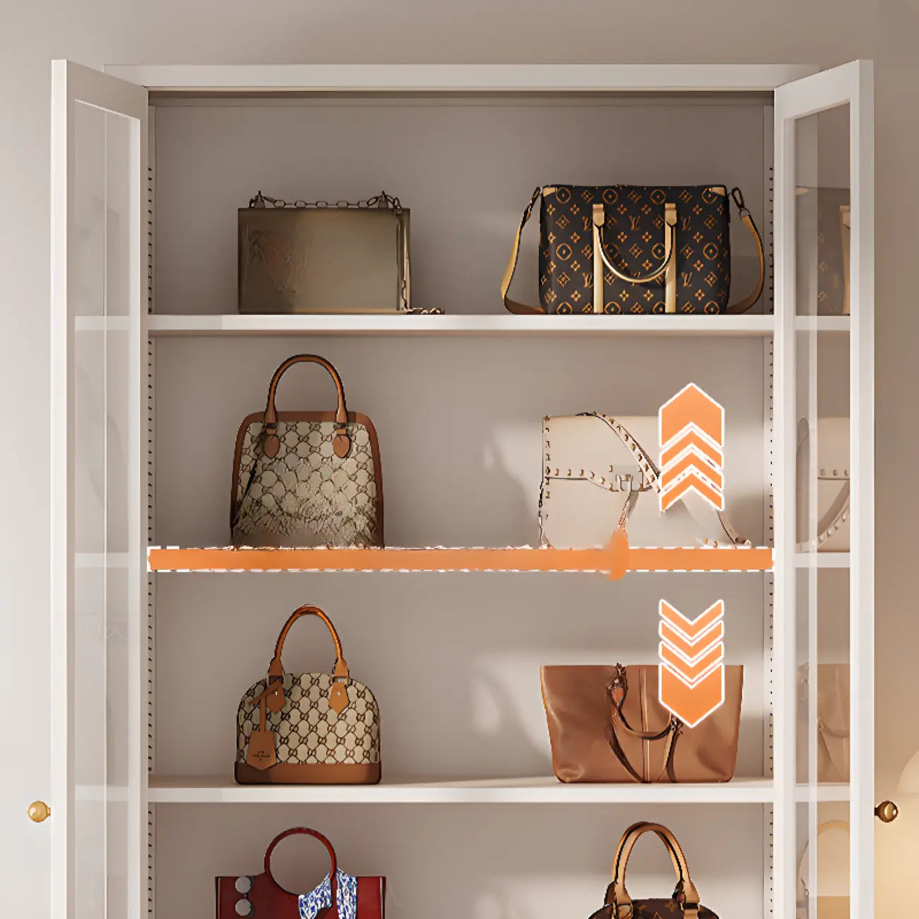 Vitrine minimaliste en bois et porte vitrée réglable