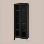 Vitrine minimaliste en bois et porte vitrée réglable