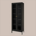 Vitrine minimaliste en bois et porte vitrée réglable