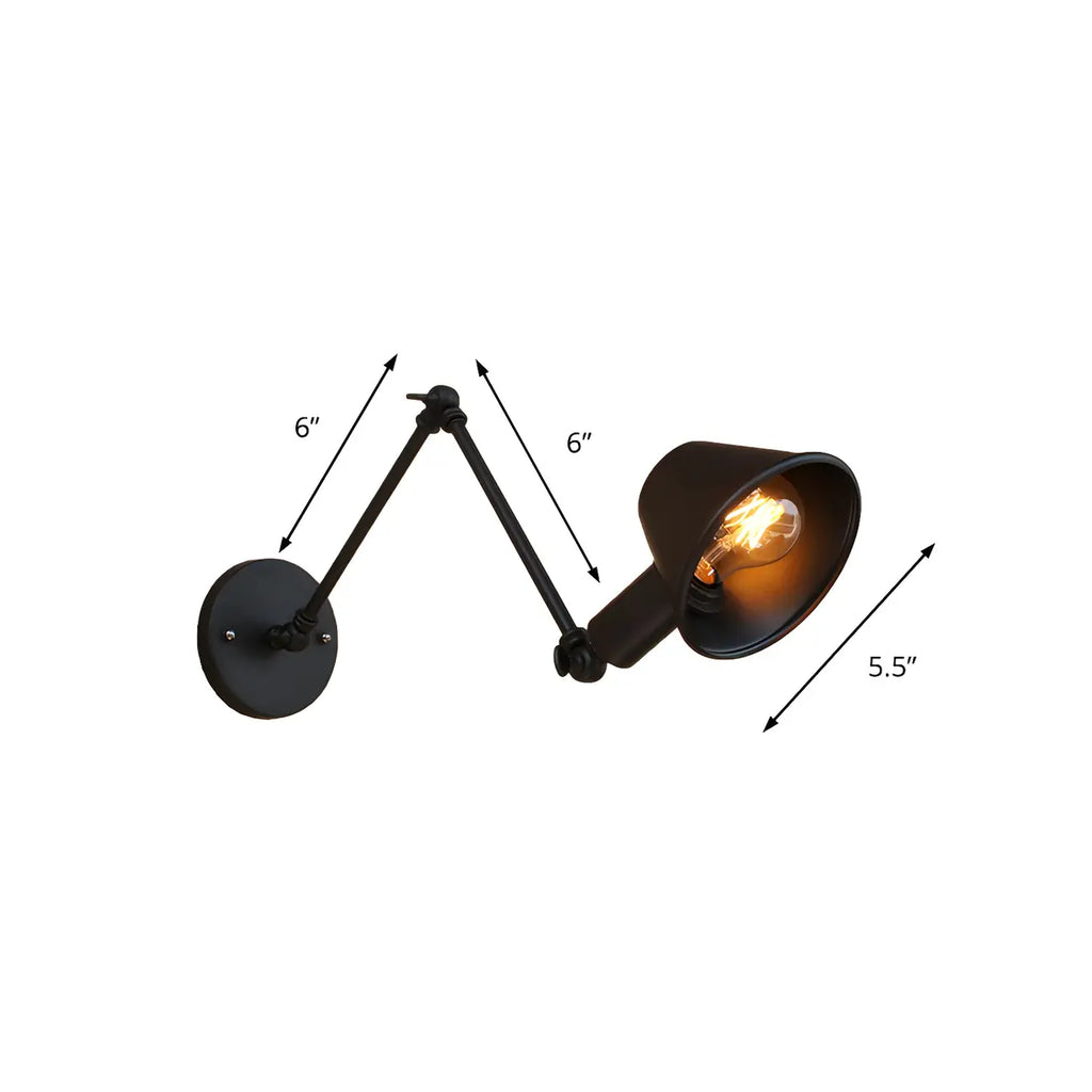 Applique da parete a LED industriale nera orientabile con braccio oscillante