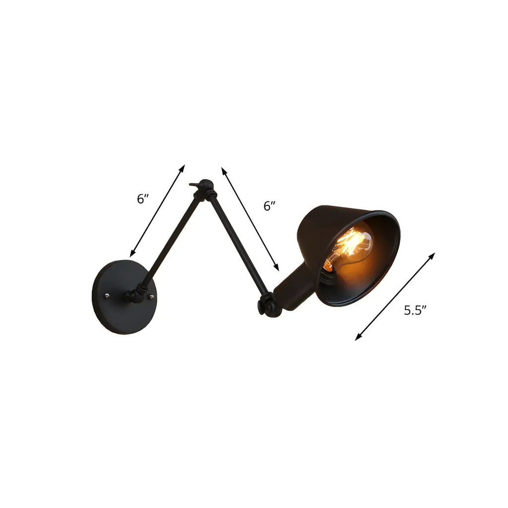 Applique da parete a LED industriale nera orientabile con braccio oscillante