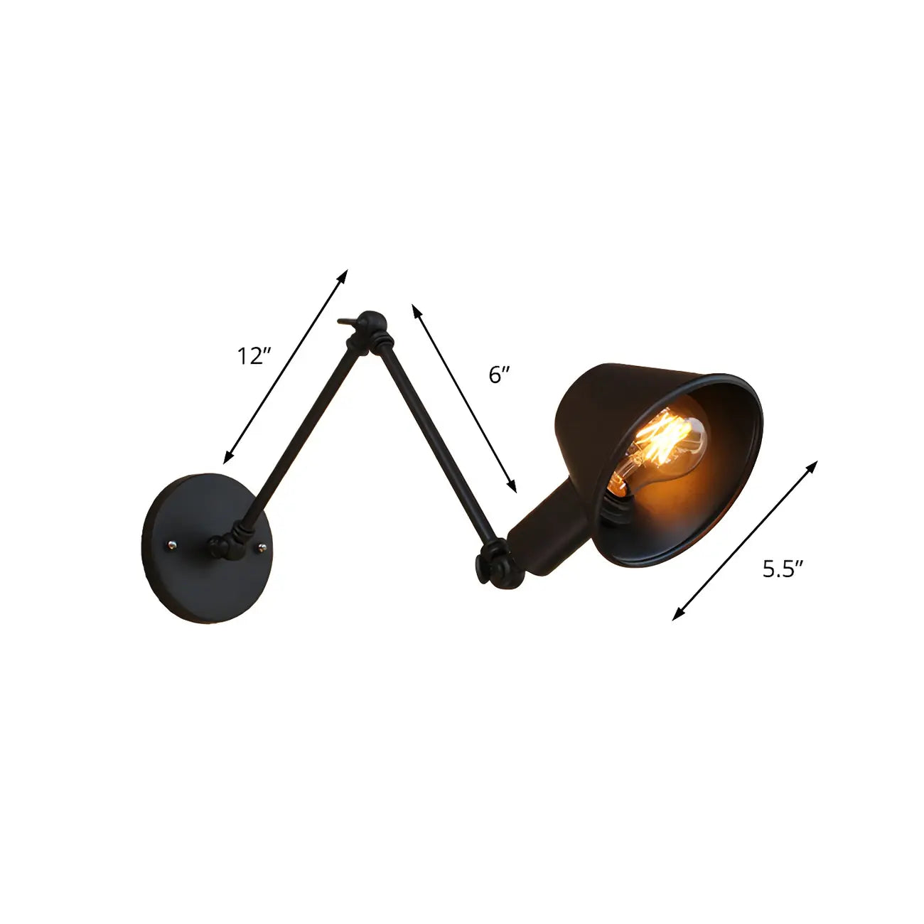 Applique da parete a LED industriale nera orientabile con braccio oscillante