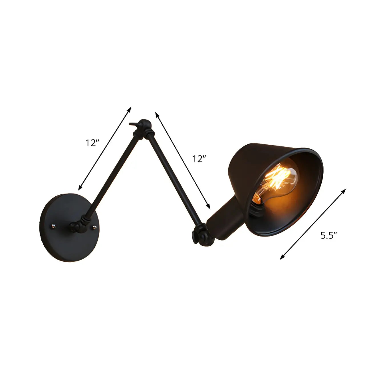 Applique da parete a LED industriale nera orientabile con braccio oscillante