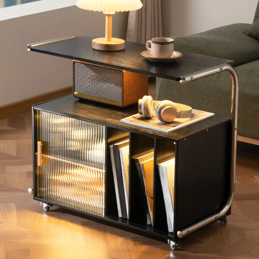 Table d'appoint mobile flexible en bois et métal avec rangement