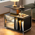 Table d'appoint mobile flexible en bois et métal avec rangement