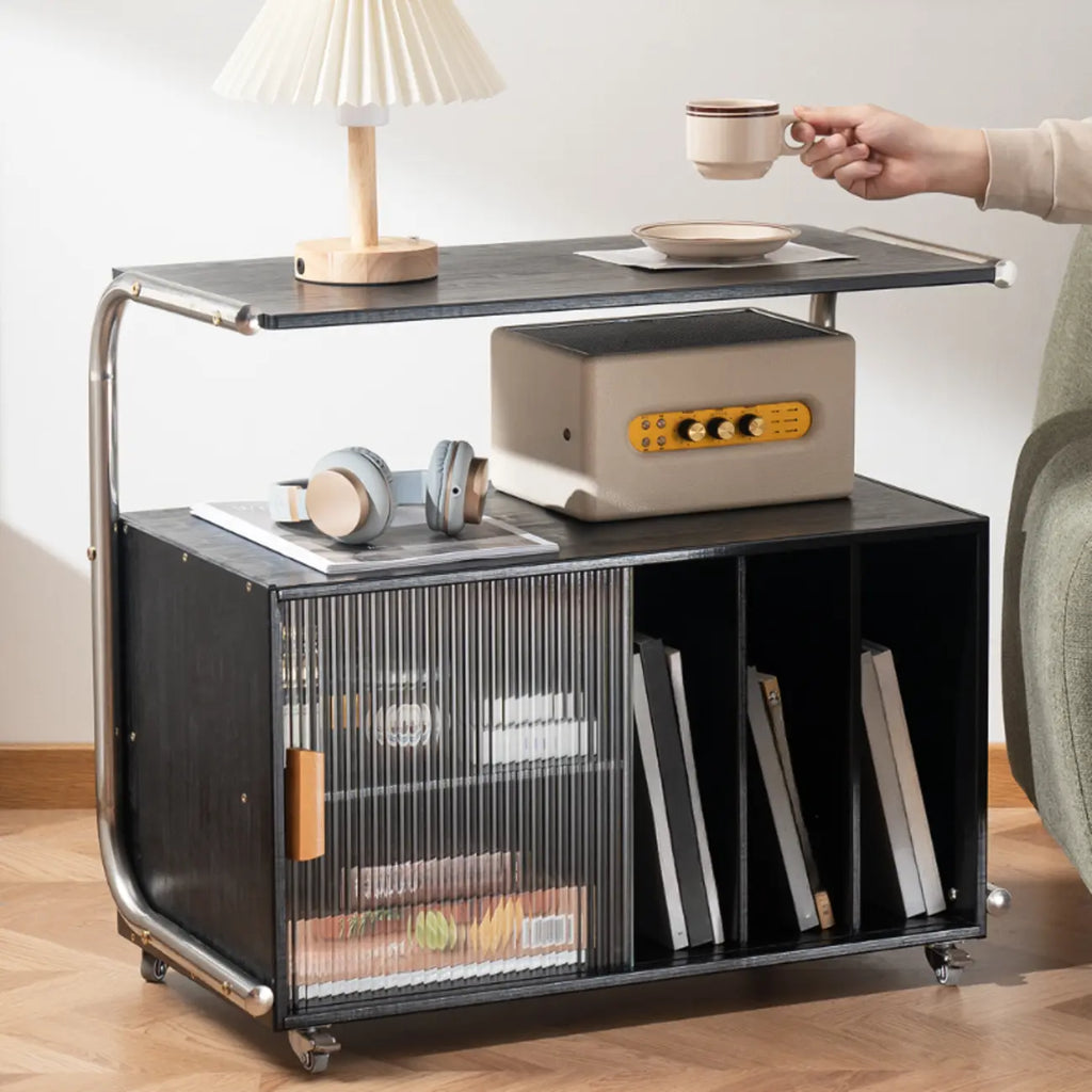 Table d'appoint mobile flexible en bois et métal avec rangement