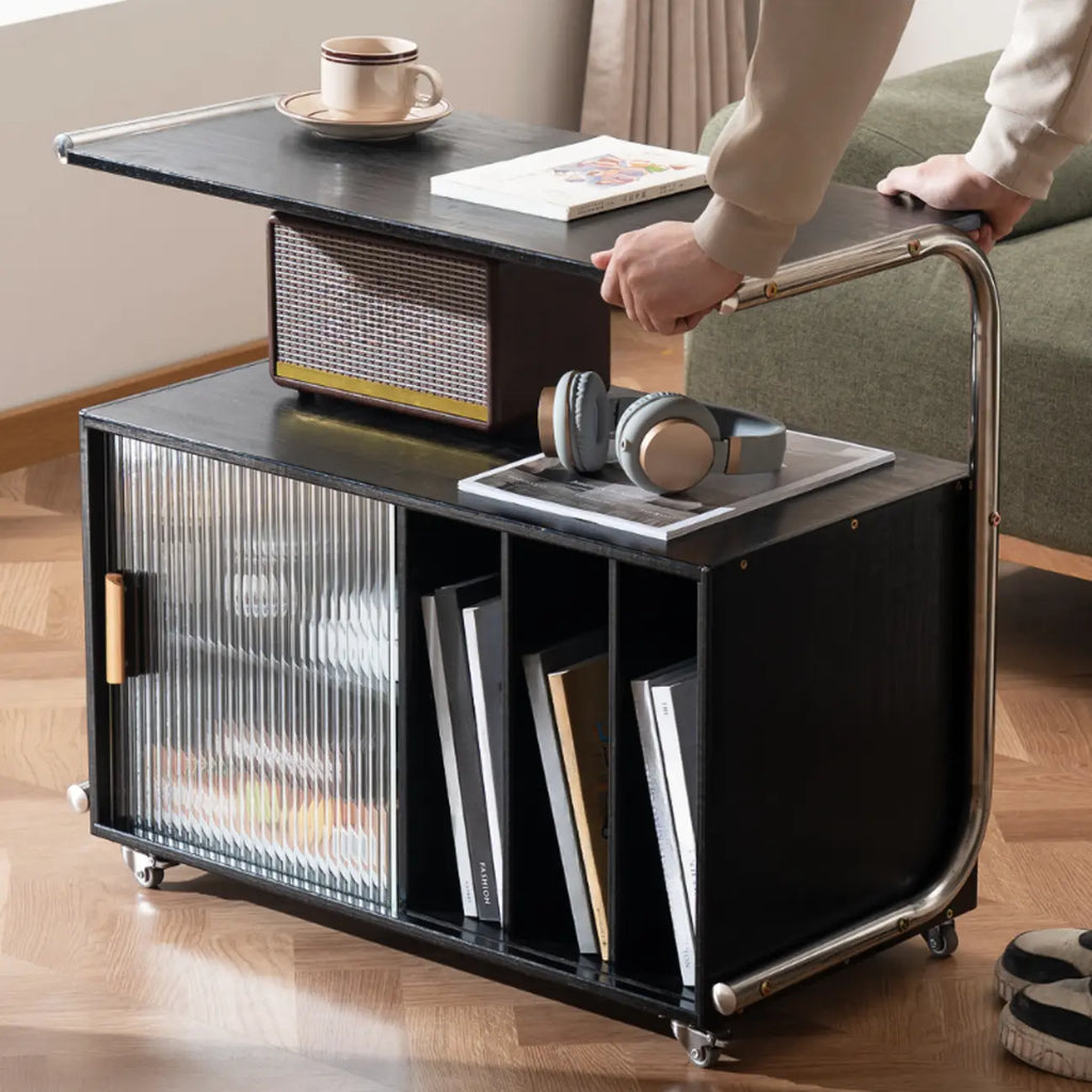 Table d'appoint mobile flexible en bois et métal avec rangement
