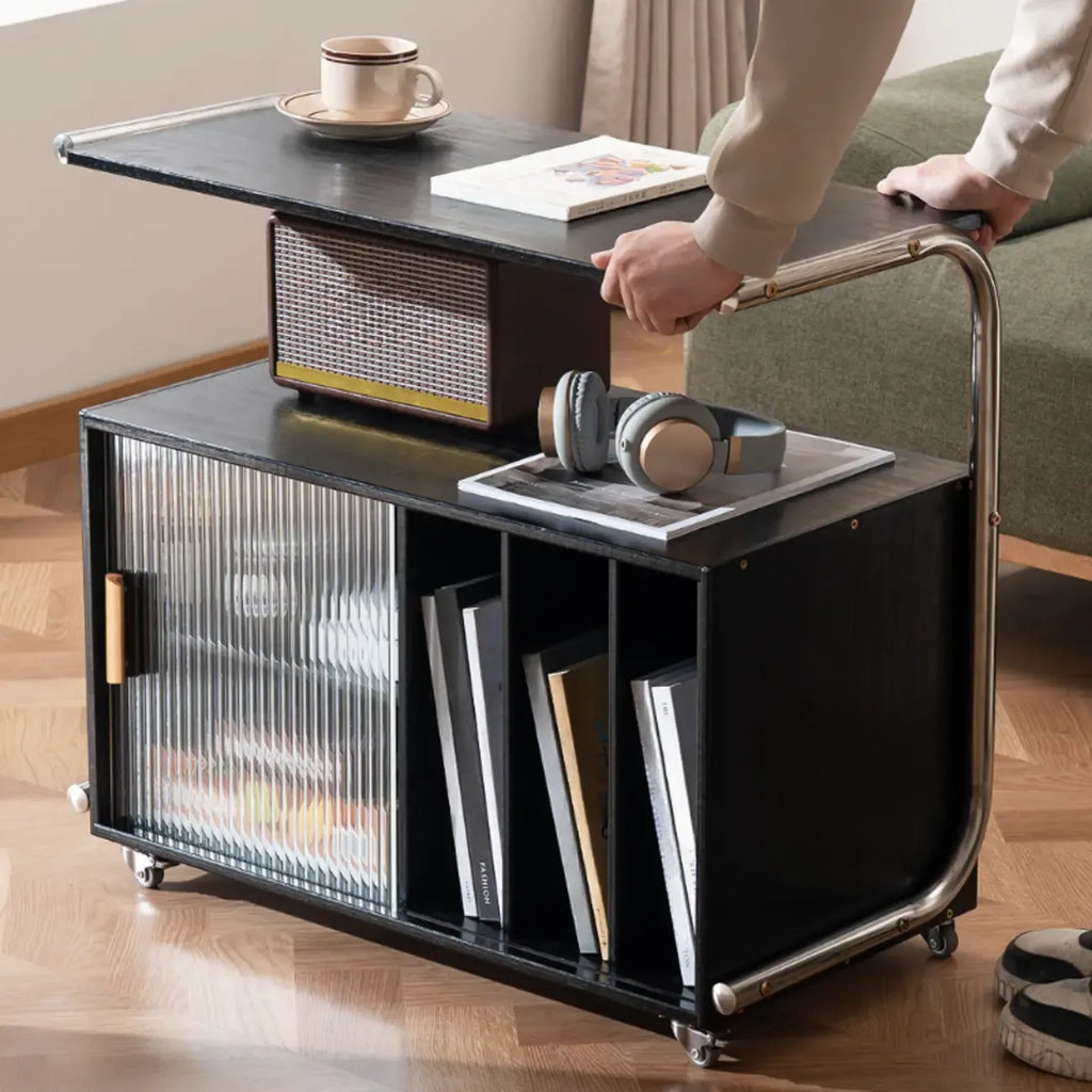 Table d'appoint mobile flexible en bois et métal avec rangement