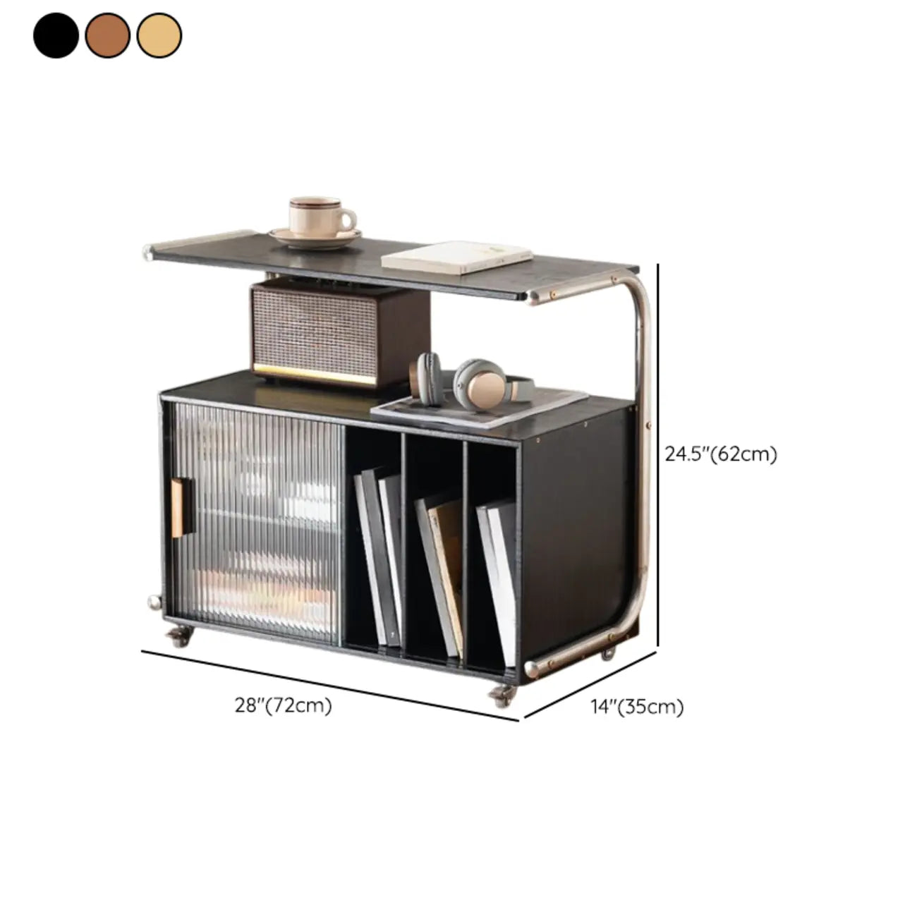 Table d'appoint mobile flexible en bois et métal avec rangement