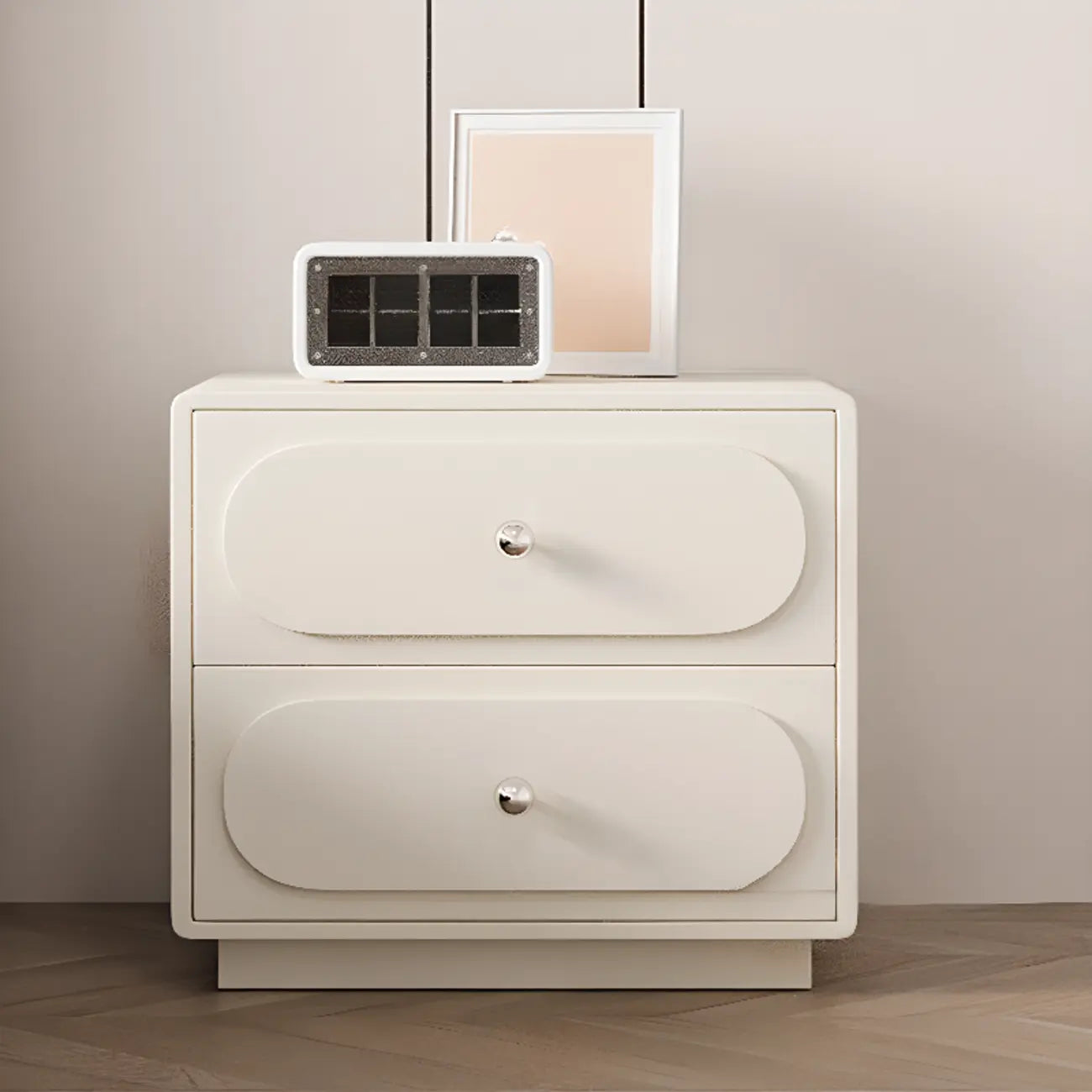 Table de chevet moderne en bois avec plateau en cuir et 2 tiroirs