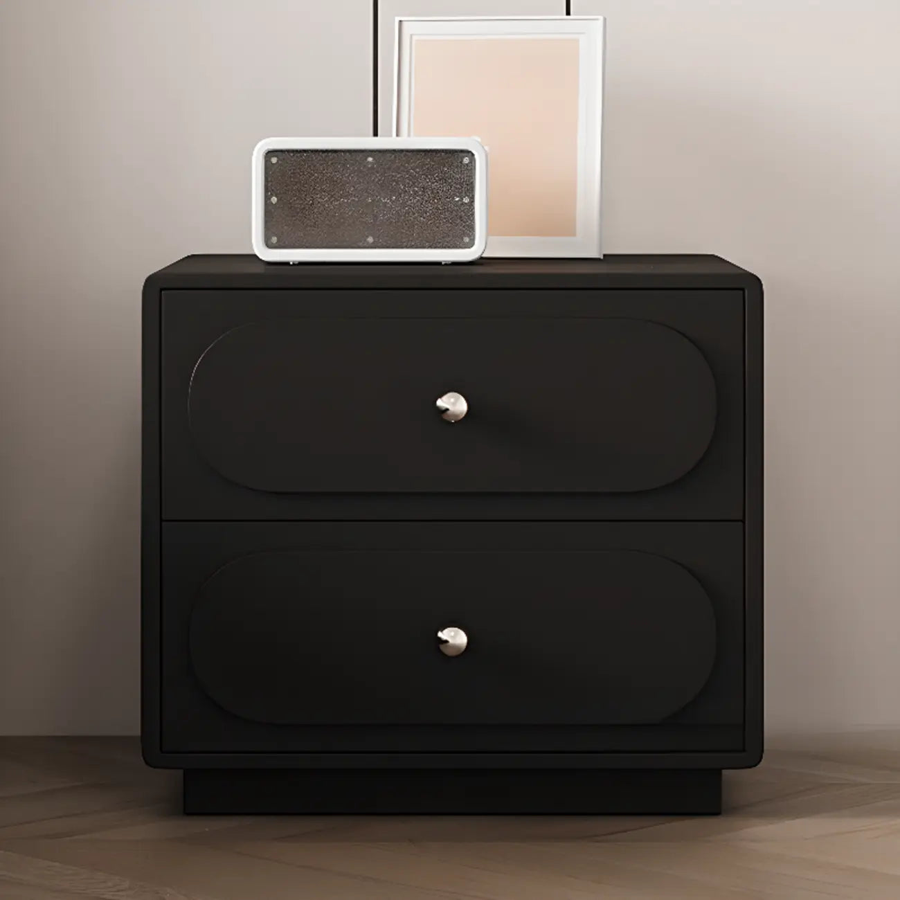 Table de chevet moderne en bois avec plateau en cuir et 2 tiroirs