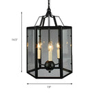 Lustre suspendu vintage en verre transparent à 3 lumières, noir et blanc, avec suspension pour bougies.