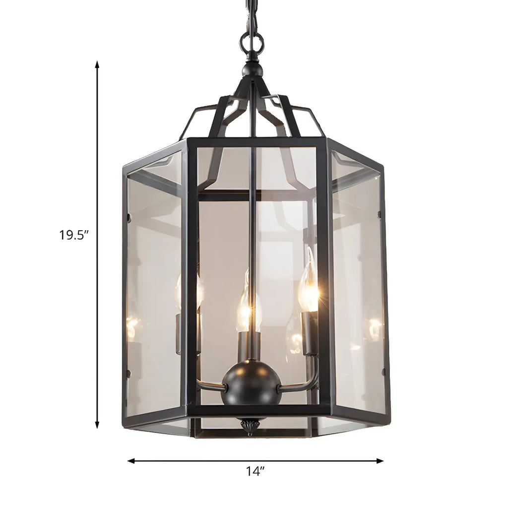 Lustre suspendu vintage en verre transparent à 3 lumières, noir et blanc, avec suspension pour bougies.