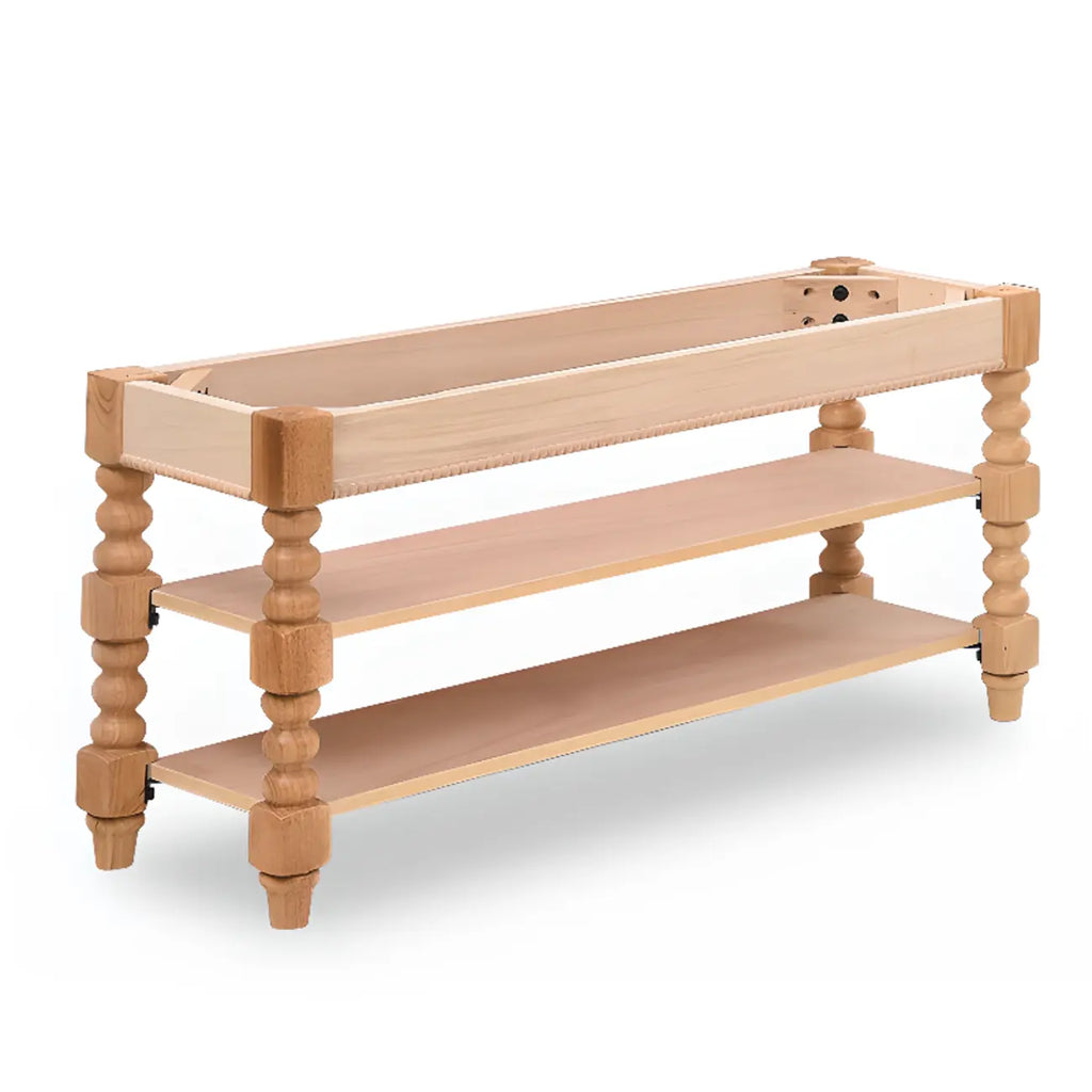 Banc en bois et cuir véritable antique à rabat avec 2 étagères