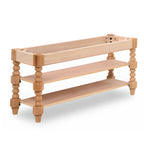 Banc en bois et cuir véritable antique à rabat avec 2 étagères