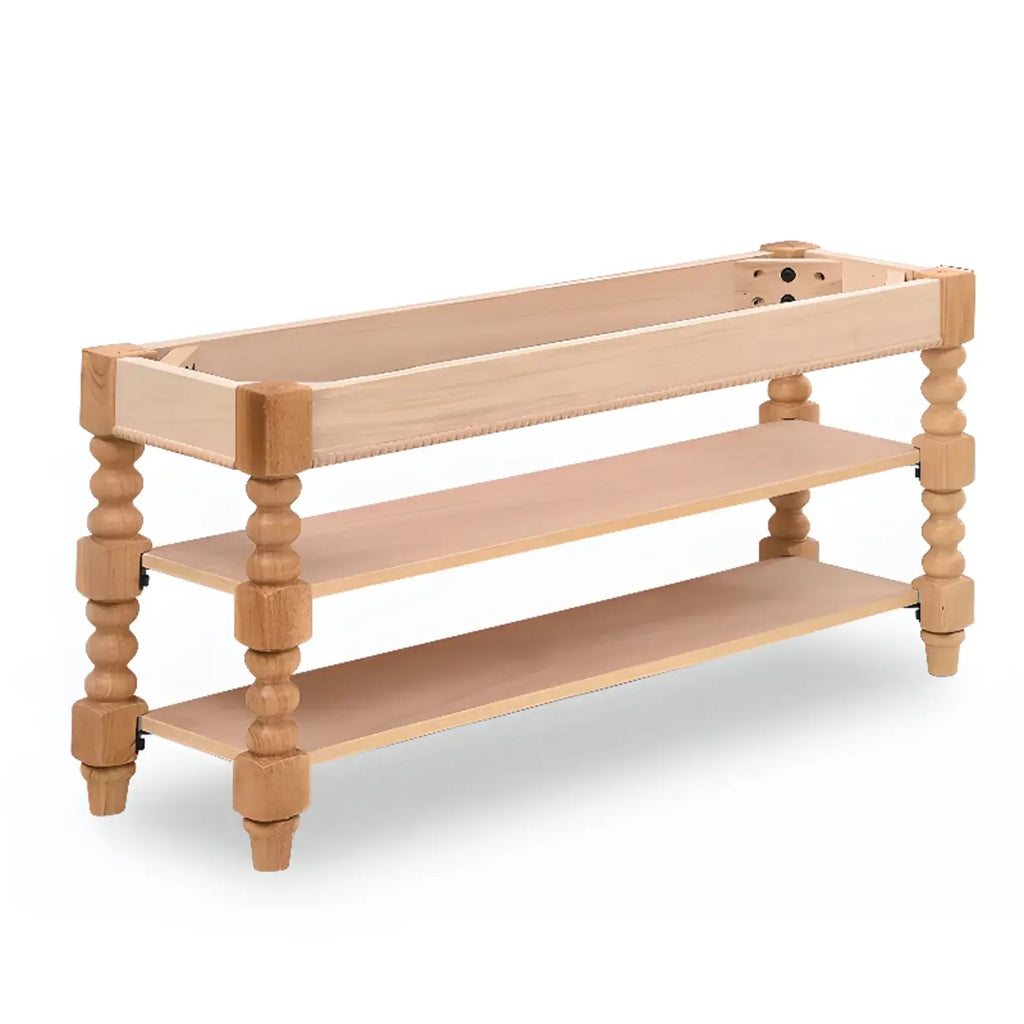 Banc en bois et cuir véritable antique à rabat avec 2 étagères