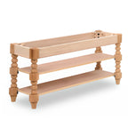 Banc en bois et cuir véritable antique à rabat avec 2 étagères