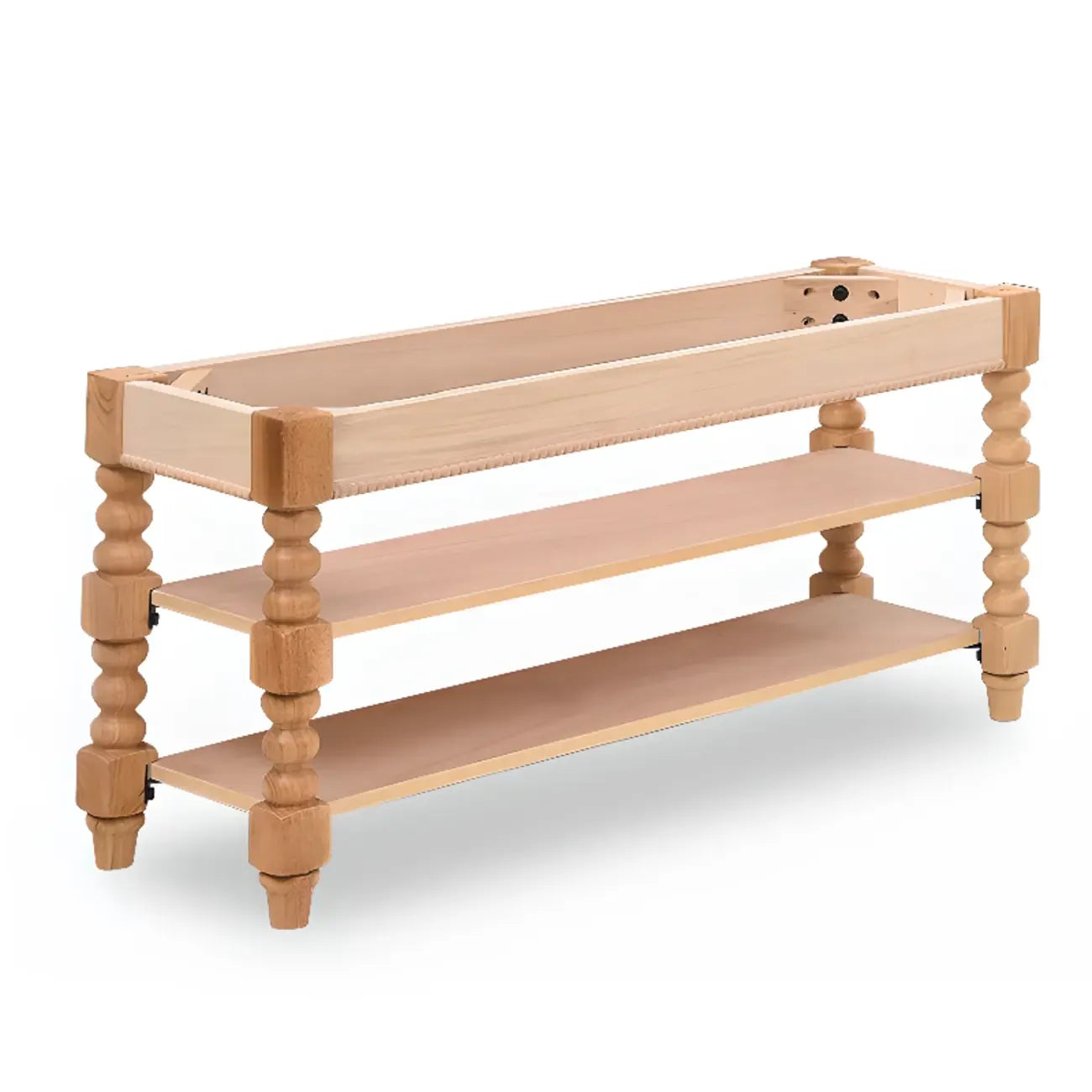 Banc en bois et cuir véritable antique à rabat avec 2 étagères