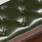 Banc en bois et cuir véritable antique à rabat avec 2 étagères